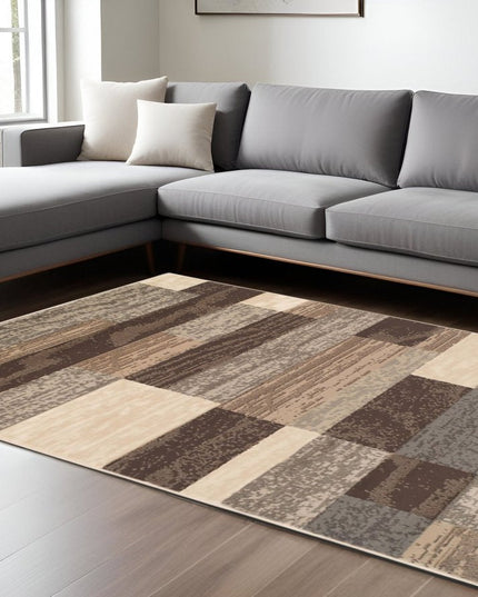 8' X 10' Beige And Slate Gray Patchwork Area Rug