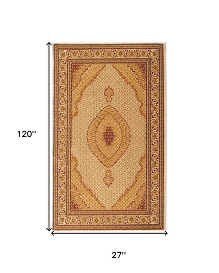 10' Beige And Ivory Oriental Runner Rug