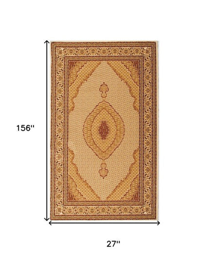 13' Beige And Ivory Oriental Runner Rug