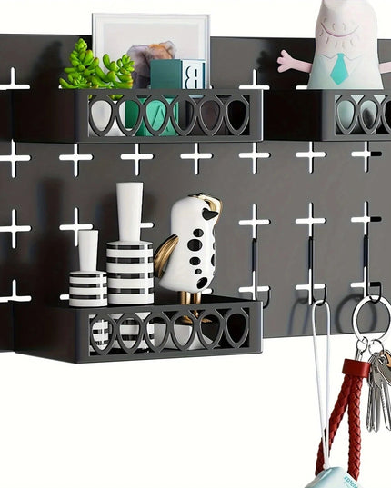 Gold Key Hook With 3 Adjustable Baskets And 3 Hooks For Wall Storage
