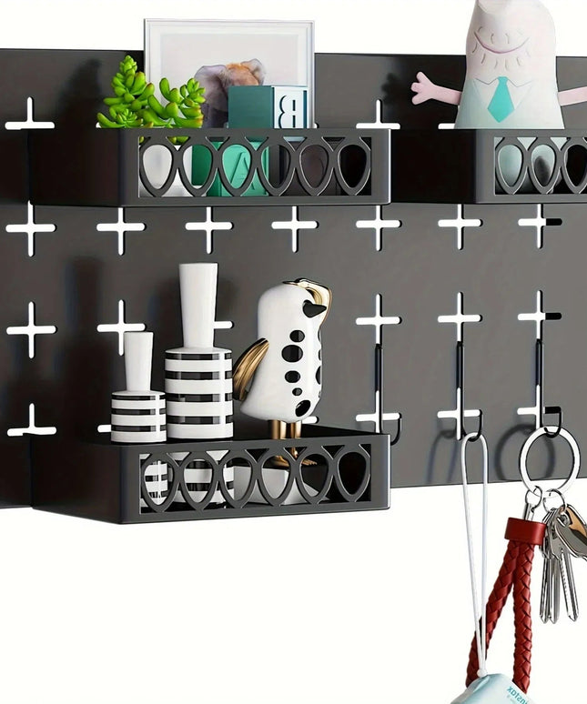 Gold Key Hook With 3 Adjustable Baskets And 3 Hooks For Wall Storage