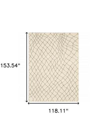 10' X 13' Ivory And Grey Geometric Power Loom Stain Resistant Area Rug