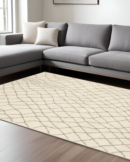 10' X 13' Ivory And Grey Geometric Power Loom Stain Resistant Area Rug