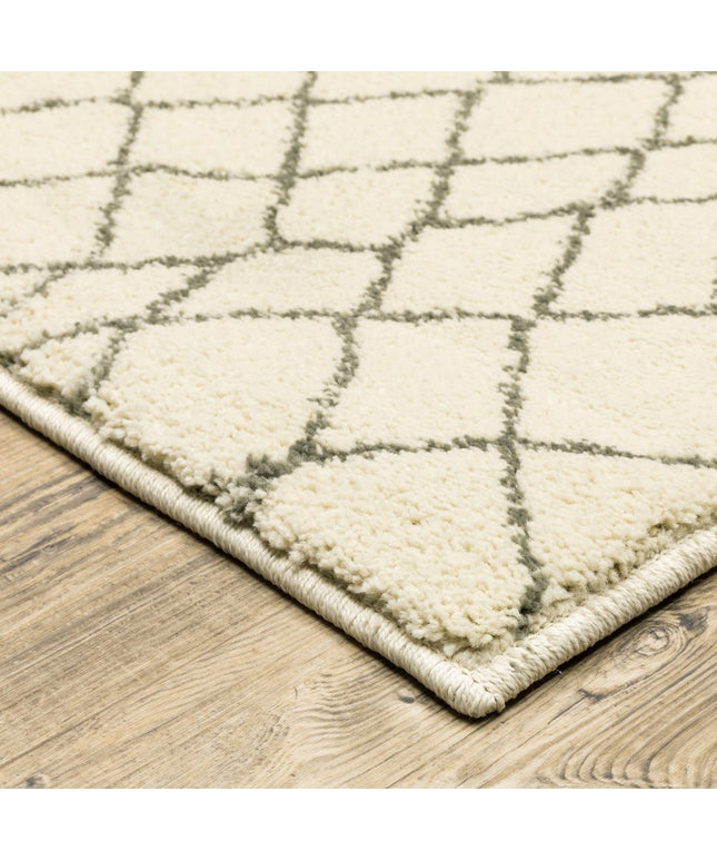 10' X 13' Ivory And Grey Geometric Power Loom Stain Resistant Area Rug