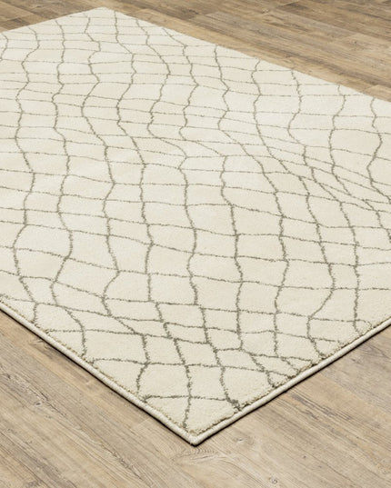 10' X 13' Ivory And Grey Geometric Power Loom Stain Resistant Area Rug