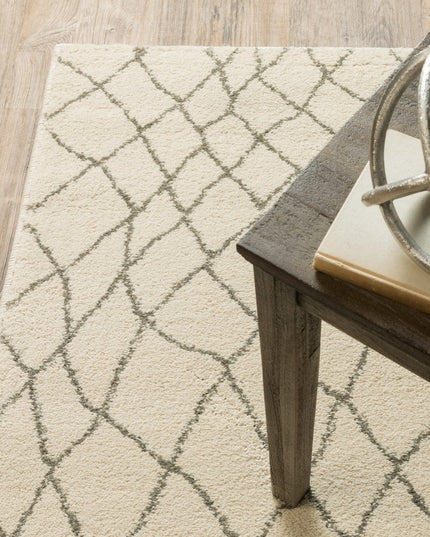 10' X 13' Ivory And Grey Geometric Power Loom Stain Resistant Area Rug