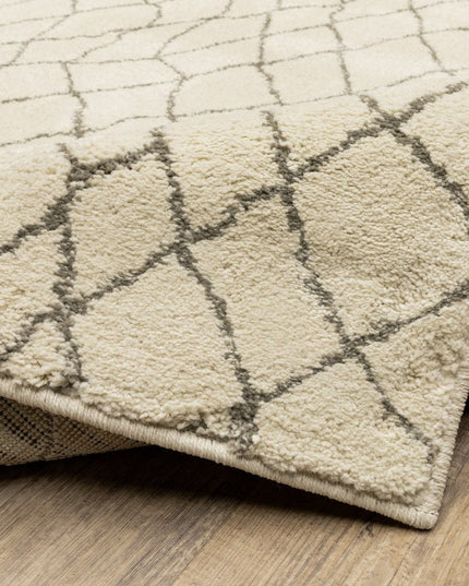 10' X 13' Ivory And Grey Geometric Power Loom Stain Resistant Area Rug