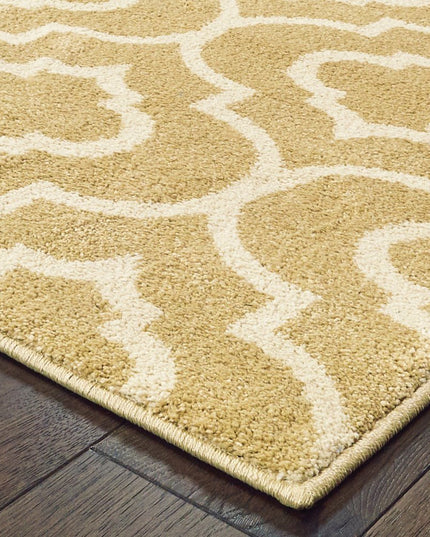 10' X 13' Gold And Ivory Geometric Power Loom Stain Resistant Area Rug