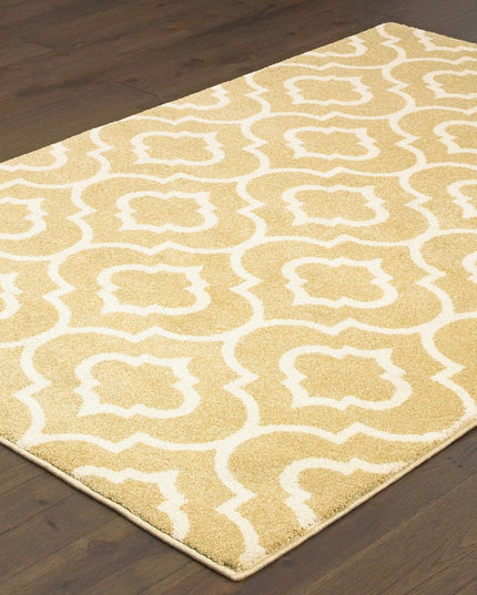 10' X 13' Gold And Ivory Geometric Power Loom Stain Resistant Area Rug