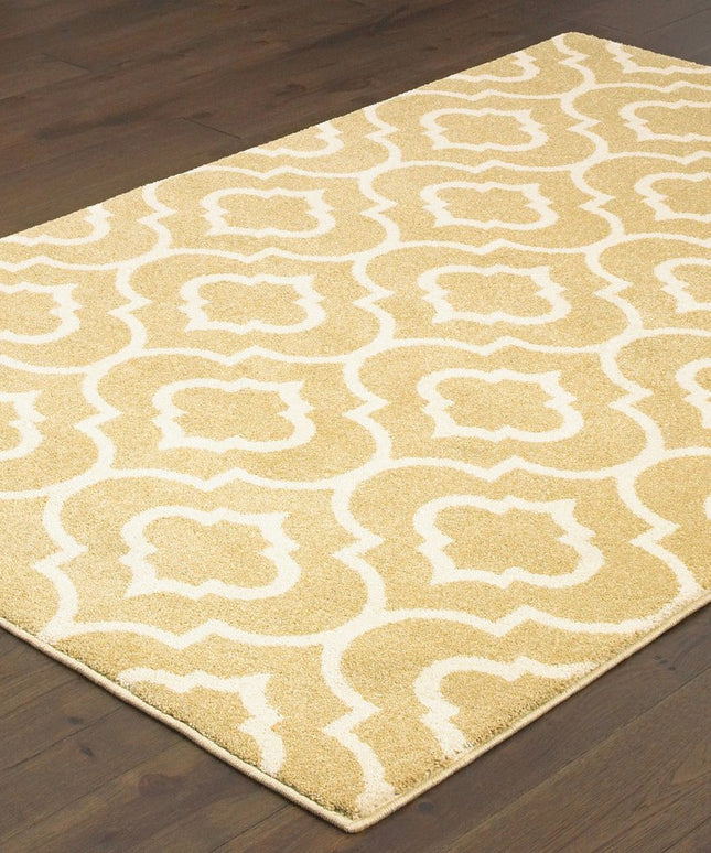 10' X 13' Gold And Ivory Geometric Power Loom Stain Resistant Area Rug