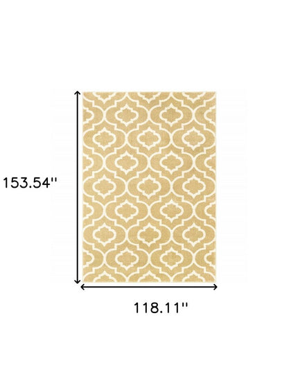 10' X 13' Gold And Ivory Geometric Power Loom Stain Resistant Area Rug