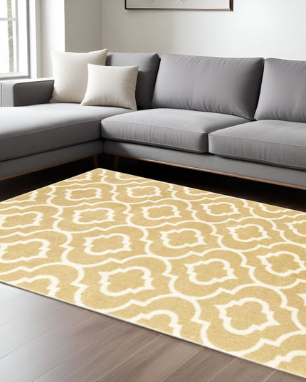 10' X 13' Gold And Ivory Geometric Power Loom Stain Resistant Area Rug
