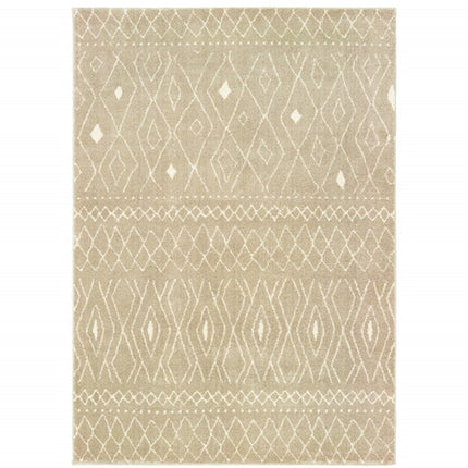 10' X 13' Sand And Ivory Geometric Power Loom Stain Resistant Area Rug
