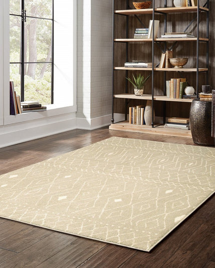 10' X 13' Sand And Ivory Geometric Power Loom Stain Resistant Area Rug