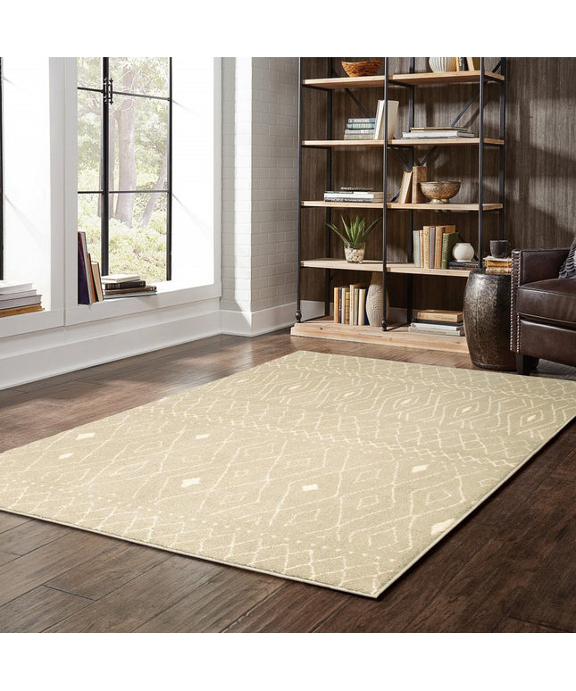 10' X 13' Sand And Ivory Geometric Power Loom Stain Resistant Area Rug