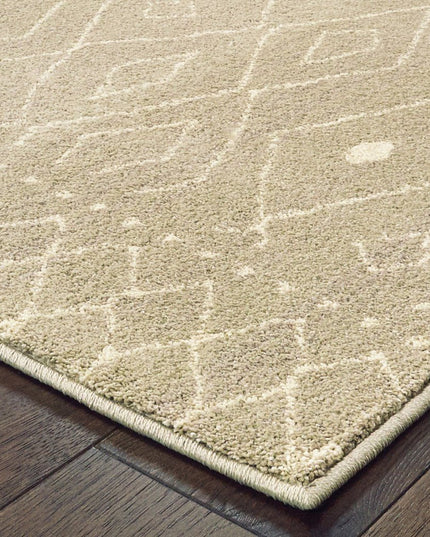 10' X 13' Sand And Ivory Geometric Power Loom Stain Resistant Area Rug