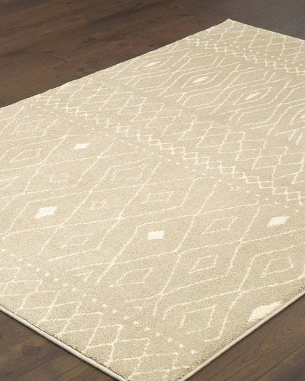 10' X 13' Sand And Ivory Geometric Power Loom Stain Resistant Area Rug