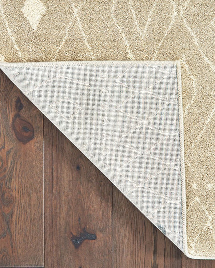 10' X 13' Sand And Ivory Geometric Power Loom Stain Resistant Area Rug