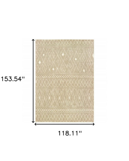 10' X 13' Sand And Ivory Geometric Power Loom Stain Resistant Area Rug