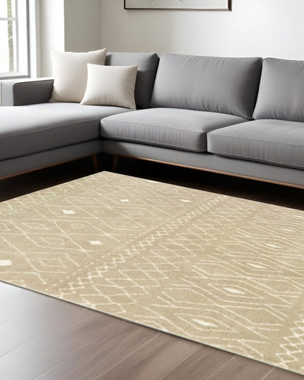 10' X 13' Sand And Ivory Geometric Power Loom Stain Resistant Area Rug
