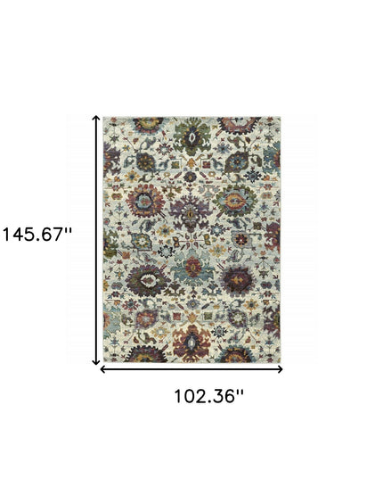 9' X 12' Purple and Gray Oriental Power Loom Area Rug