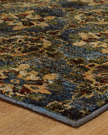 10' X 13' Blue and Gold Oriental Power Loom Area Rug
