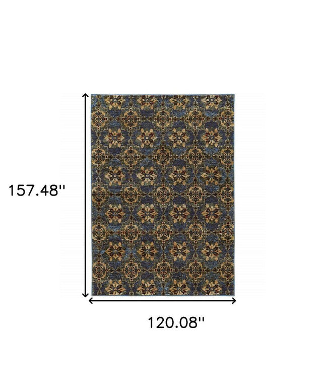 10' X 13' Blue and Gold Oriental Power Loom Area Rug