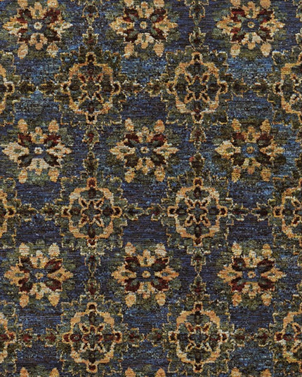 10' X 13' Blue and Gold Oriental Power Loom Area Rug