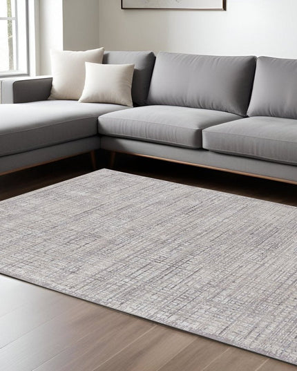 8' X 10' Taupe and Ivory Plaid Power Loom Distressed Area Rug