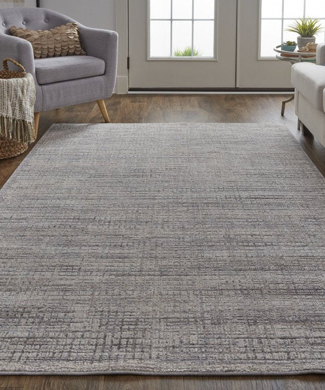 8' X 10' Taupe and Ivory Plaid Power Loom Distressed Area Rug