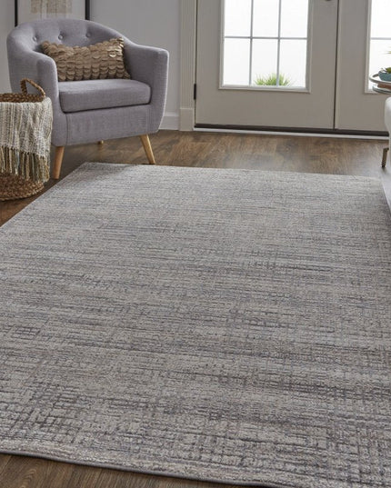 8' X 10' Taupe and Ivory Plaid Power Loom Distressed Area Rug