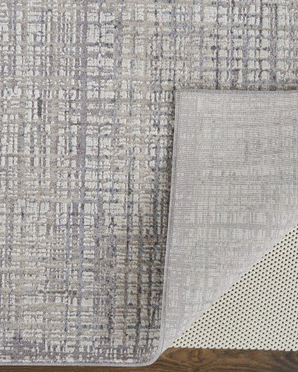 8' X 10' Taupe and Ivory Plaid Power Loom Distressed Area Rug