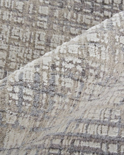 8' X 10' Taupe and Ivory Plaid Power Loom Distressed Area Rug
