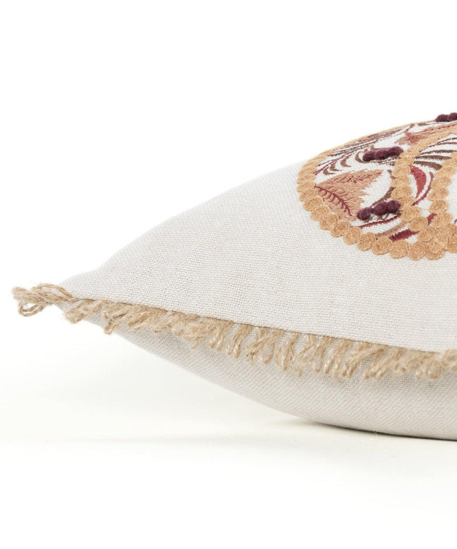 18" Ivory Green and Red Thanksgiving Cotton Pillow With Applique,
