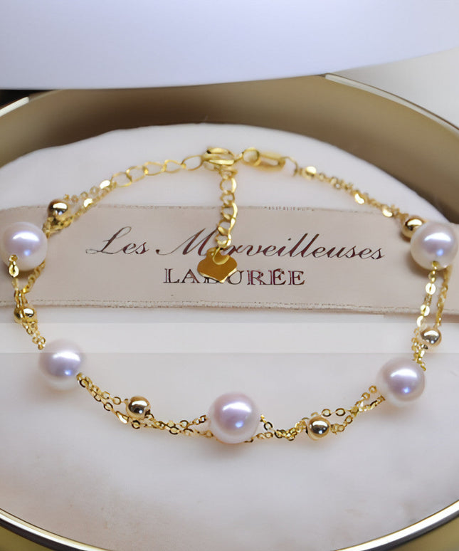 18k Gold Seawater Pearl Adjustable Double-layer Bracelet