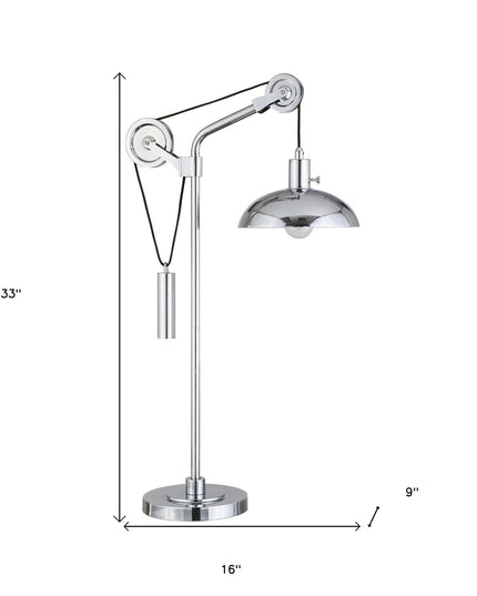 33" Silver Metal Adjustable Desk Table Lamp With Nickel Dome Shade