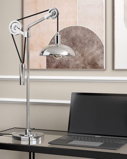 33" Silver Metal Adjustable Desk Table Lamp With Nickel Dome Shade