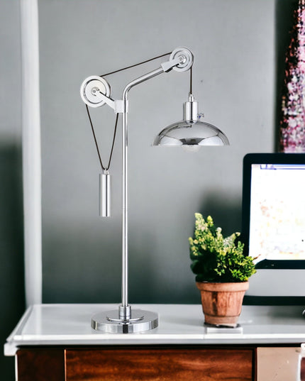 33" Silver Metal Adjustable Desk Table Lamp With Nickel Dome Shade