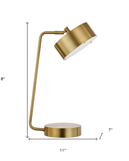 18" Brass Metal Desk Table Lamp With Brass Drum Shade