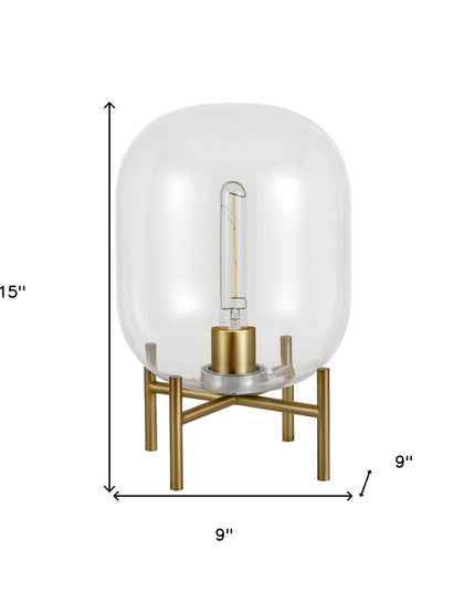 15" Brass Metal Table Lamp With Clear Cylinder Shade