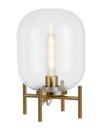 15" Brass Metal Table Lamp With Clear Cylinder Shade