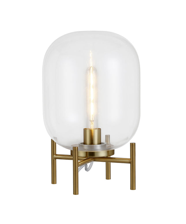 15" Brass Metal Table Lamp With Clear Cylinder Shade