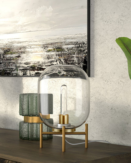 15" Brass Metal Table Lamp With Clear Cylinder Shade