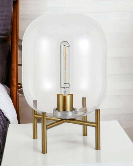 15" Brass Metal Table Lamp With Clear Cylinder Shade