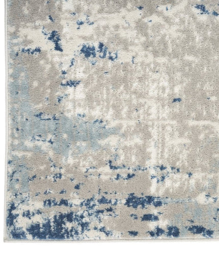 10' Blue and Gray Abstract Power Loom Runner Rug