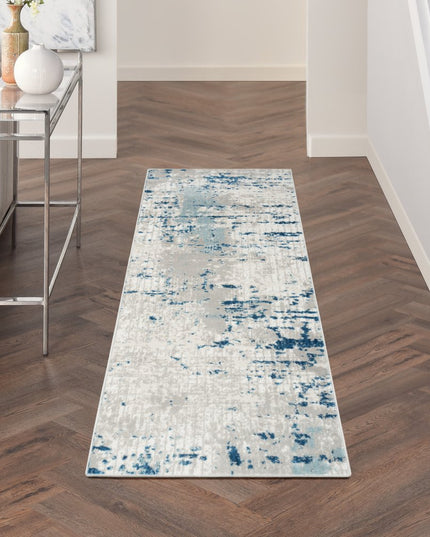 10' Blue and Gray Abstract Power Loom Runner Rug