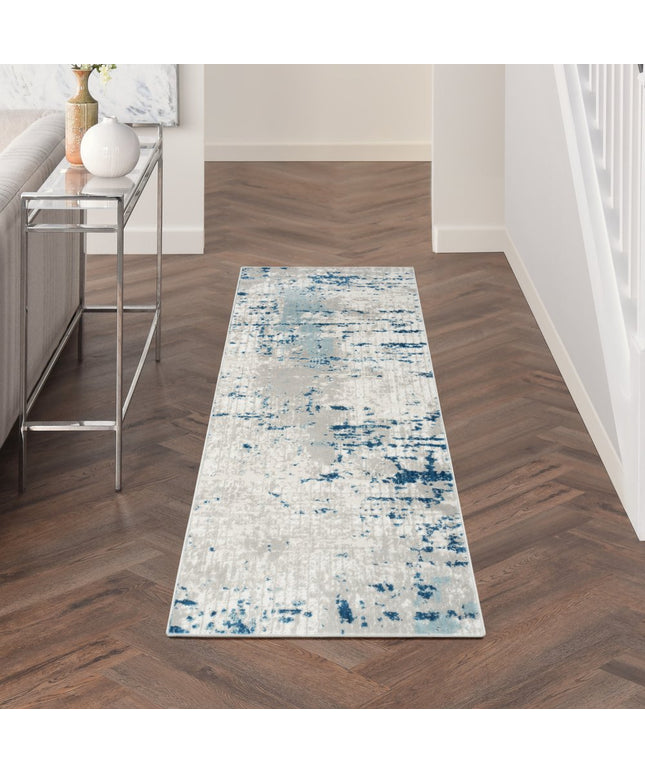 10' Blue and Gray Abstract Power Loom Runner Rug