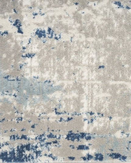 10' Blue and Gray Abstract Power Loom Runner Rug