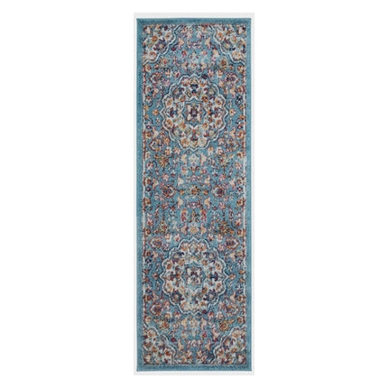 6' Ivory Blue and Orange Medallion Power Loom Round Rug