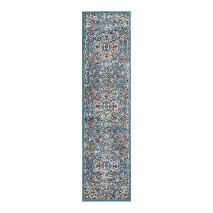 6' Ivory Blue and Orange Medallion Power Loom Round Rug